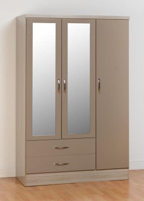 Nevada 3 Door 2 Drawer Wardrobe in Oyster Gloss 1.16m - Light Oak