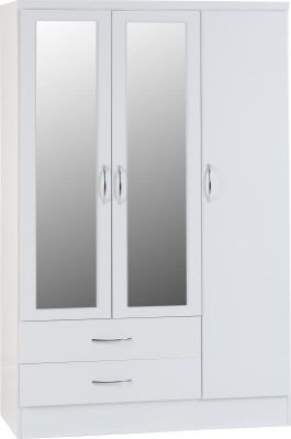 Nevada 3 Door 2 Drawer Mirrored Wardrobe - 1.16m White Gloss