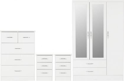 Nevada 3 Door Mirrored Wardrobe BEDROOM SET 1.2m - White Gloss