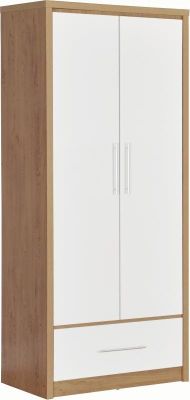 Seville 2 Door 1 Drawer Wardrobe 1.1m - White High Gloss