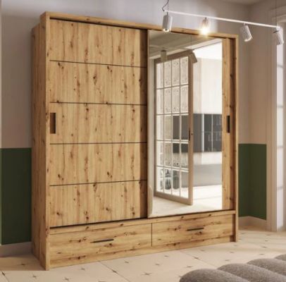 Alpha Small Sliderobe 2.0m with Led Lights - Artisan Oak