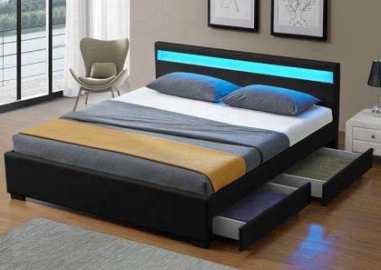 Asteroid Leather Bed with LED Lights + Bluetooth Speaker - Black