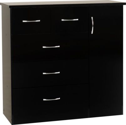Nevada 5 Drawer Low Wardrobe 1.2m - Black Gloss