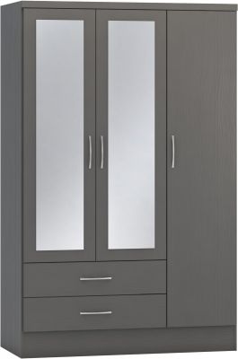 Nevada 3 Door 2 Drawer Mirrored Wardrobe 1.2m - 3D Effect Grey