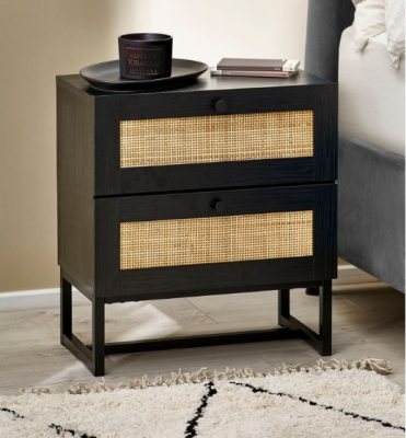 Padstow 2 Drawer Bedside - Black