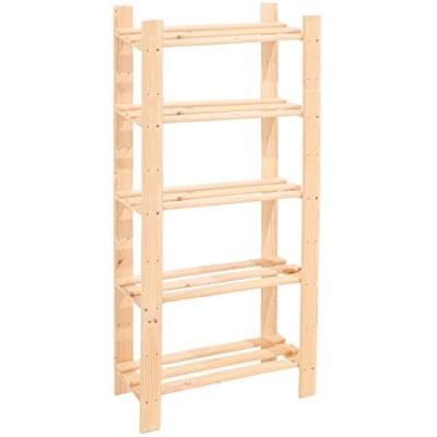Natural Wood 5 Shelf Narrow Storage Unit