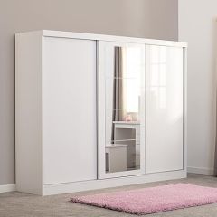 Nevada 3 Door Sliding Wardrobe 2.43m - White Gloss Sliderobes