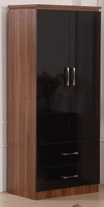 Conrad 2 Door 2 Drawer Wardrobe 0.81m - Black Gloss / Walnut