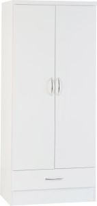 Nevada 2 Door 1 Drawer Wardrobe 0.78m - White Gloss