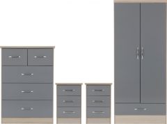 Nevada 2 Door 1 Drawer Wardrobe BEDROOM SET - Grey Gloss/Light Oak