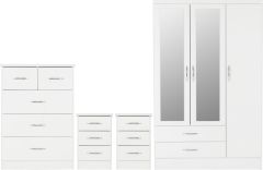 Nevada 3 Door Mirrored Wardrobe BEDROOM SET 1.2m - White Gloss