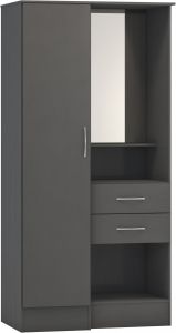 Nevada Vanity 1 Door Wardrobe 0.9m - 3D Effect Grey