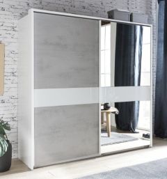 Weimar X51 High Gloss Sliding Wardrobe 1.35m - Concrete / White Sliderobes