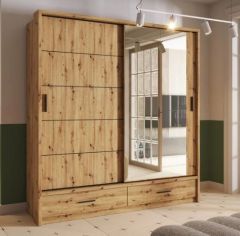 Alpha Small Sliderobe 2.0m with Led Lights - Artisan Oak