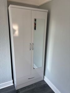 Nevada MIRRORED 2 Door 1 Drawer Wardrobe 0.78m - White