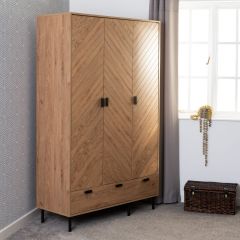 Leon 3 Door 2 Drawer Wardrobe 1.19m- Medium Oak Effect