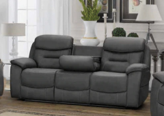 Leroy 3 Seater Recliner Sofa with Tray - Grey