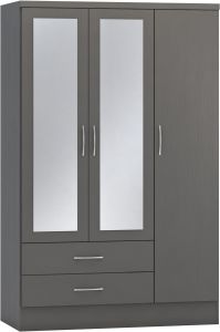 Nevada 3 Door 2 Drawer Mirrored Wardrobe 1.2m - 3D Effect Grey