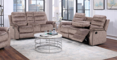 Hamilton Fabric Recliner Suite 3RR Drop Down Table + 2RR with Console - Sand
